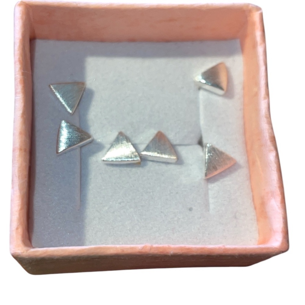 Simple Sterling Silver Textured Triangle Stud Earrings set of 3